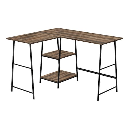 Monarch Specialties Computer Desk, Home Office, Corner, Storage Shelves, 48"L, L Shape, Work, Laptop, Metal, Brown I 7593